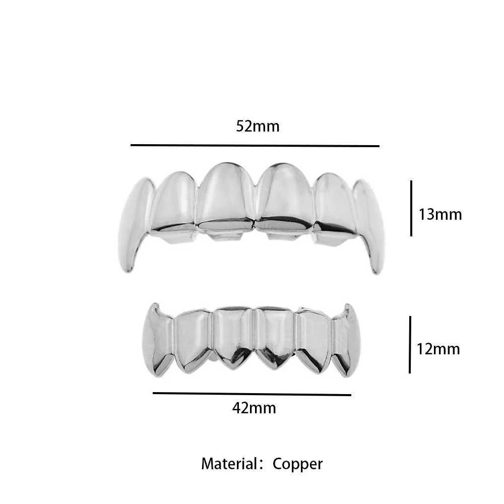 YOUNGX Simple 6/6 Glossy Teeth Grillz Fangs Hip Hop Gold Silver Rose Colors Tooth Cs For Women Men Jewelry Halloween Gift W241227