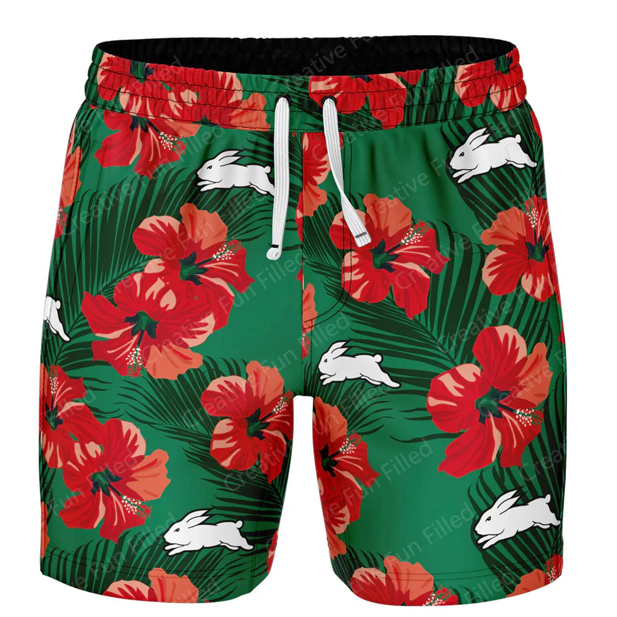 New arrivals in summer 2024 NRL South Sydney Rabbitohs Aloha Volley shorts oversized cartoon children/adult sports shorts W241227