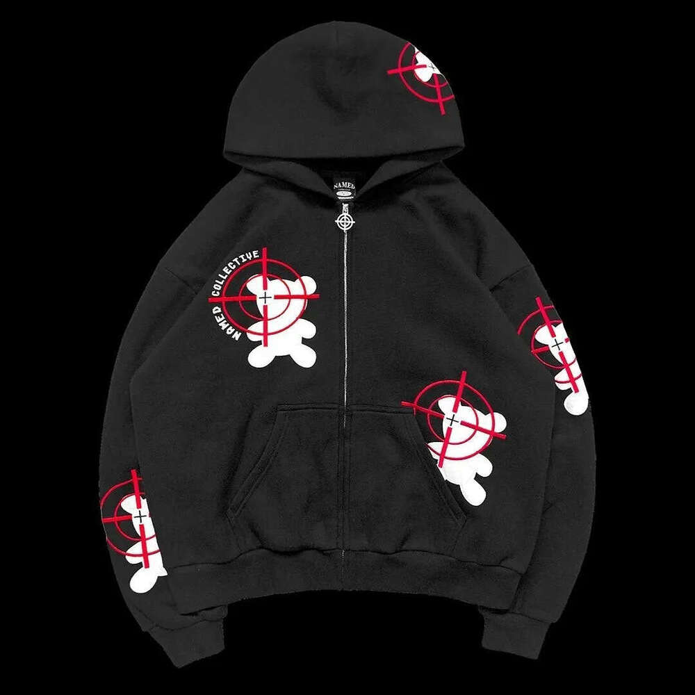 2024 New Fashionable Y2K Style Little Bear Letter Street Trend Zipper Hoodie