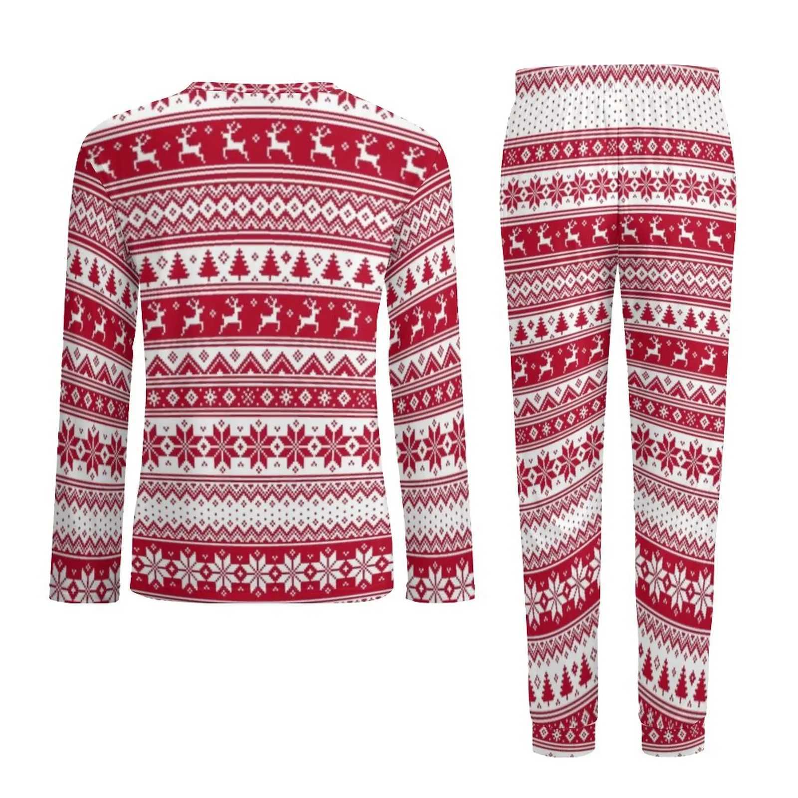 Nordic Christmas Pajamas Daily Two Piece Vintage Print Kawaii Pajama Sets Male Long-Sleeve Casual Graphic Nightwear 3XL 4XL 5XLXJ241227