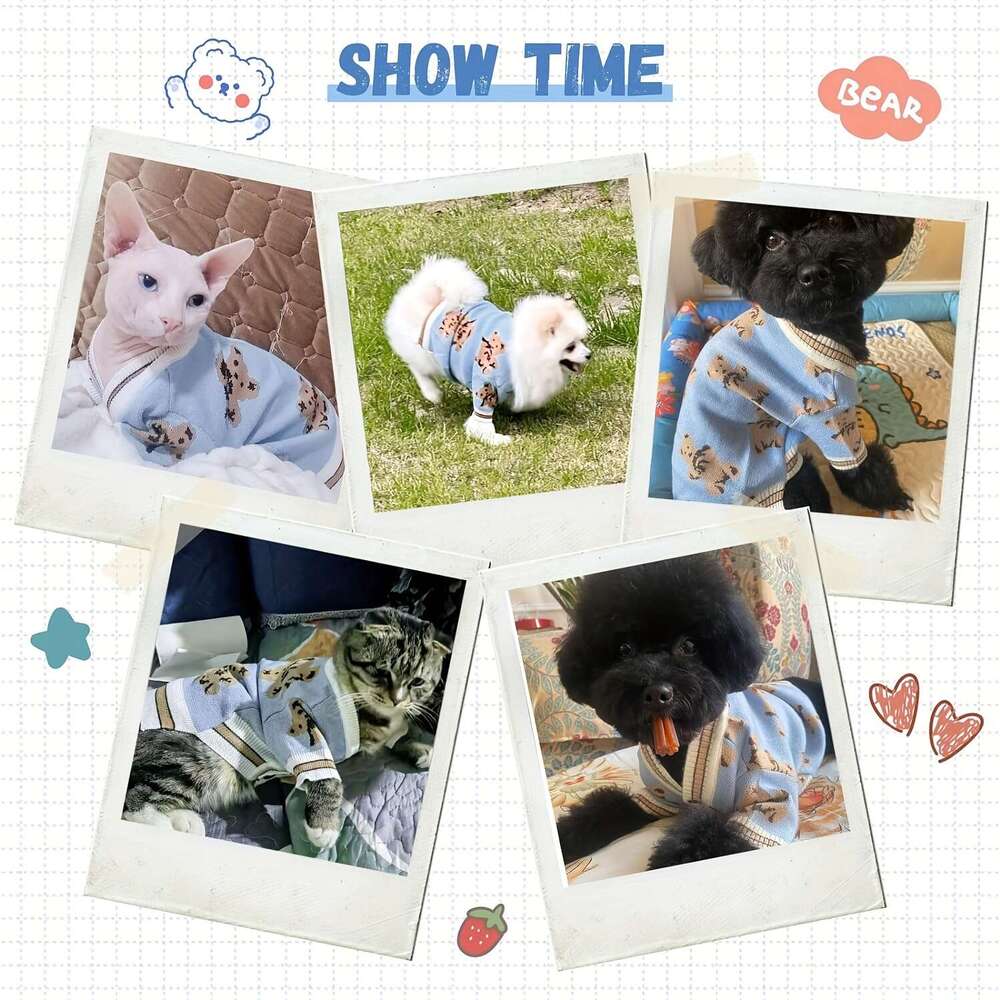 Cartoon Graphic Sweaters Cute Bear Cardigans Clothes Dogs, Puppy Knitting Outfits, Coats, Warm Pet Clothes, Soft Knitwear Apparel For Small Dogs Perfe