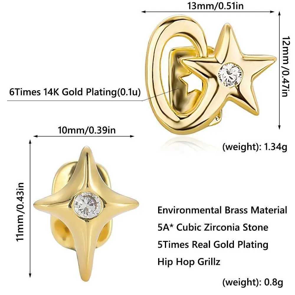 New Copper Hip Hop Teeth Grillz Pentagram Star Punk Tooth Cs Removable Gangsta Top Bottom Grillz Dental W241227