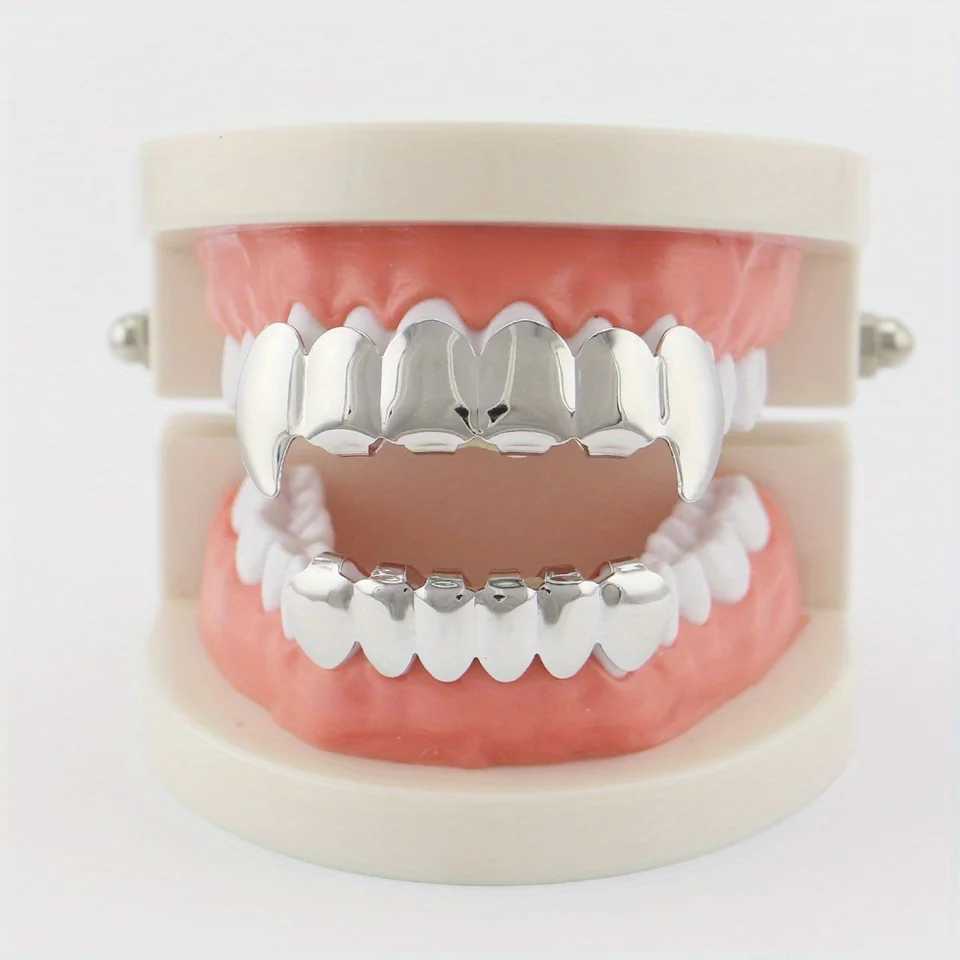Hip-hop bronzed fangs vampire false teeth fangs men and women costume Halloween costume teeth accories W241227