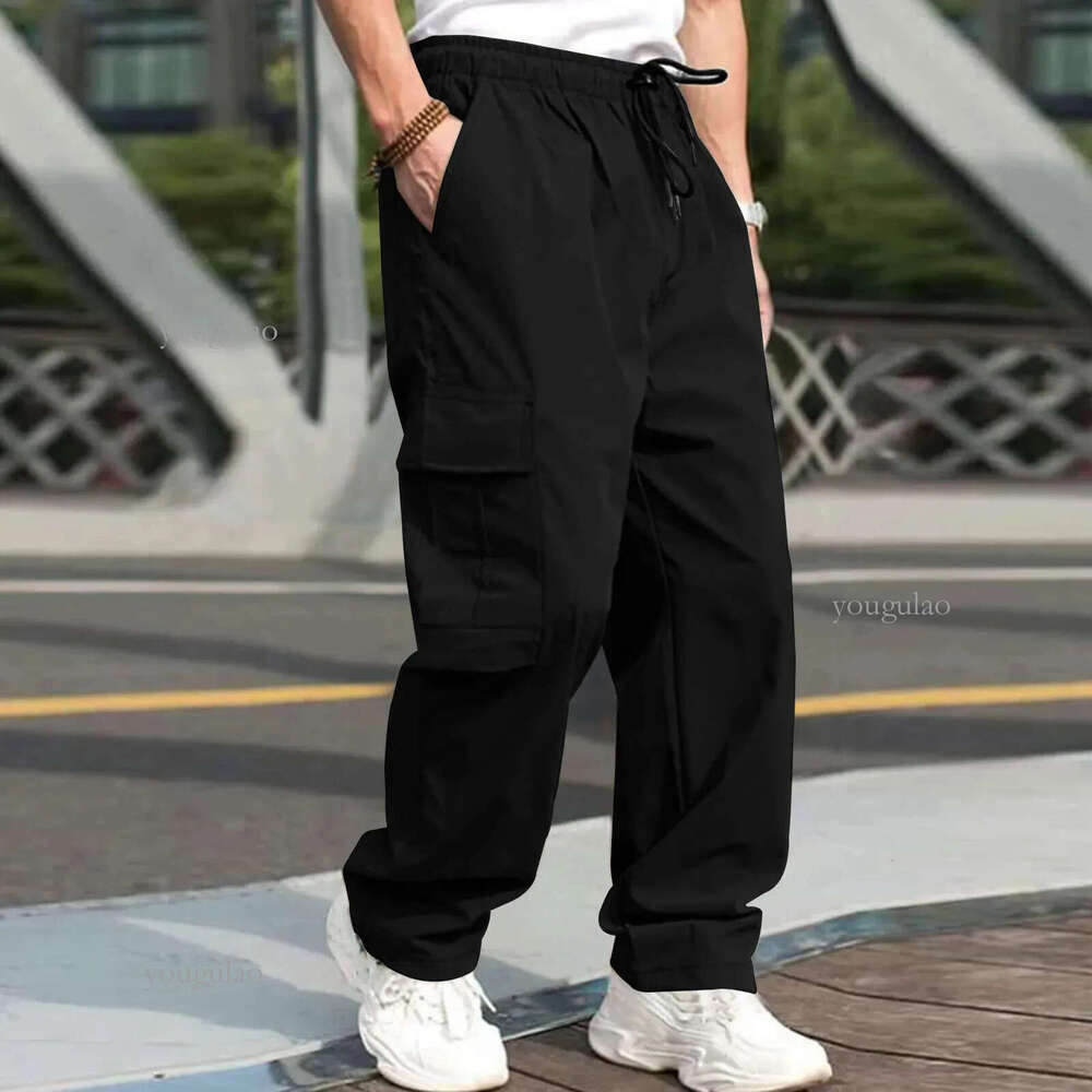 Autumn multi pocket workwear pants mens straight tube multifunctional casual oversized 240806