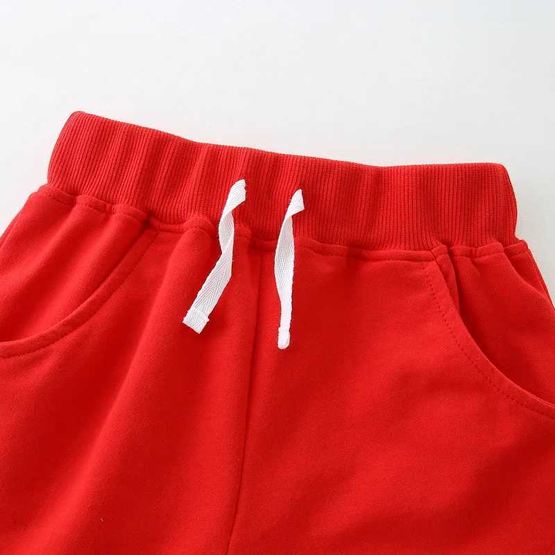 Single piece summer childrens shorts with red pockets fake drawstring elastic middle pants 2-7Y W241227