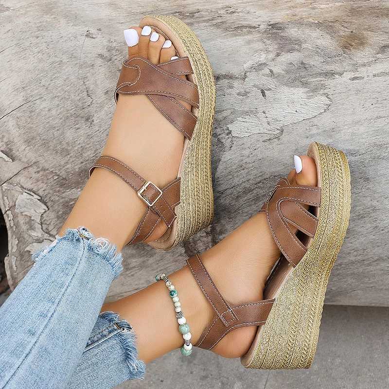High Quality Lucyever Chunky Platform White Sandals Womens Summer Pu Leather Wedge Heels Sandalias Womens Ankle Straps Thick Sole Sandles Women T24122