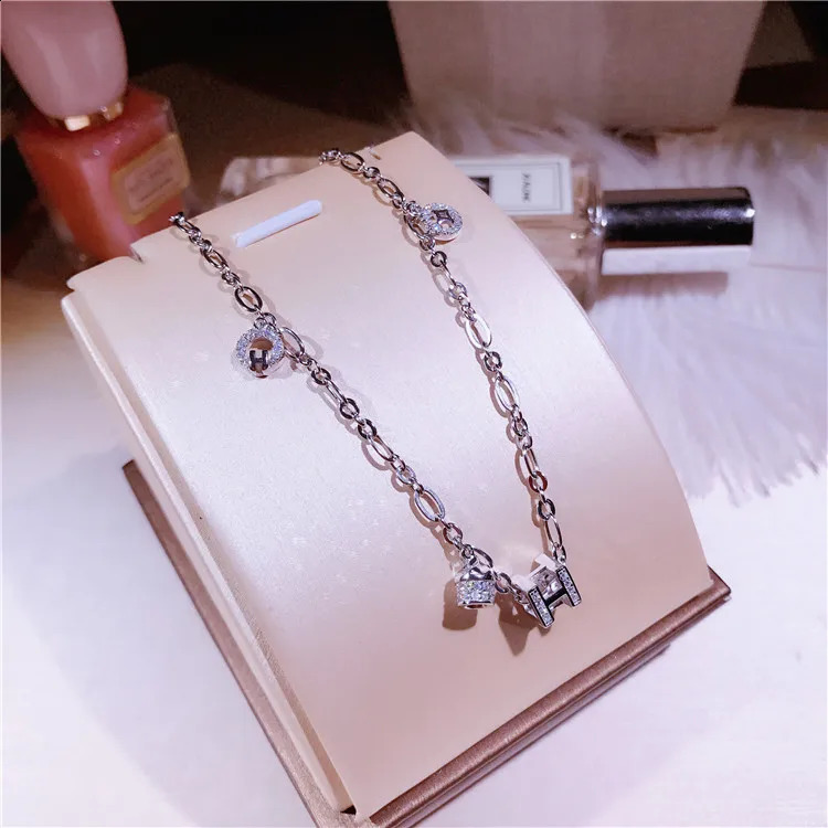 Fashion Quality Sparkling Zircon Decorative Real 925 Sterling Silver Women Letter Anklet Statement Bracelet 241226
