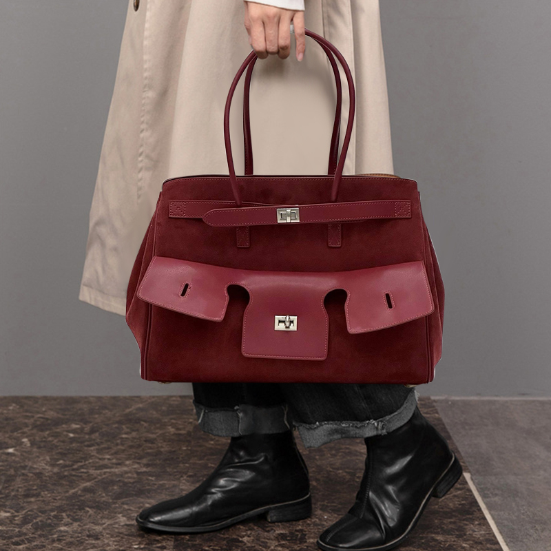 New Tote Women's Fashion Simple Matte Ankola Red Handbag Large Capacity Shoulder Lock Design Wing Commuter Bag