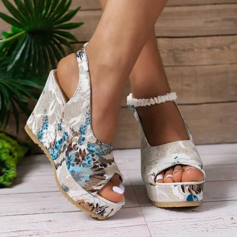 High Quality Lucyever Ankle Wedge Sandals for Women Summer Patchwork Platform Sandles Woman Thick Sole Gladiator Sandals Women T241227