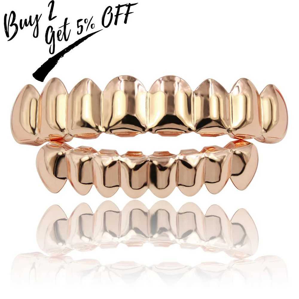 TOPGRILLZ 8/8 Hip Hop Teeth Grillz Golden Silver Color Top Bottom Set Halloween Cosplay Party W241227