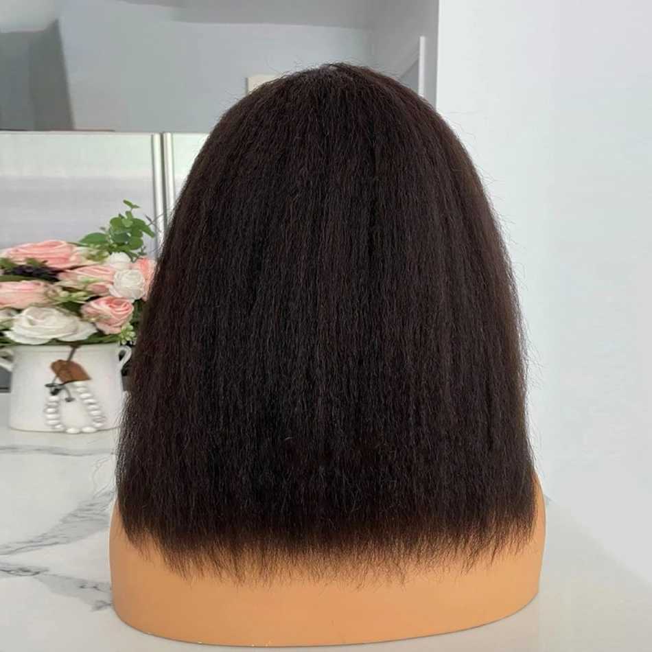 13X4 Glueless Kinky Straight Bob Lace Frontal Wigs Ready To Wear 100% Human Hair Wigs Yaki Brazilian Short Bob HDTransparent WigXJ241227
