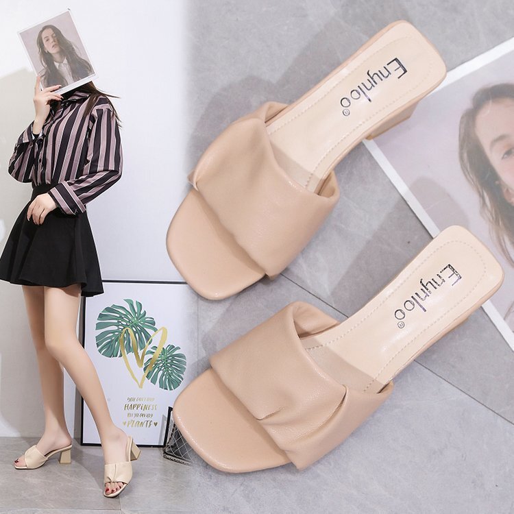 For Ddmywed Slippers Women Wearing High Thick Heels Square Toe Sandals Spring Summer New Korean Version Shoes S Shoe Trend Chinese Brand F Ddmysaturn