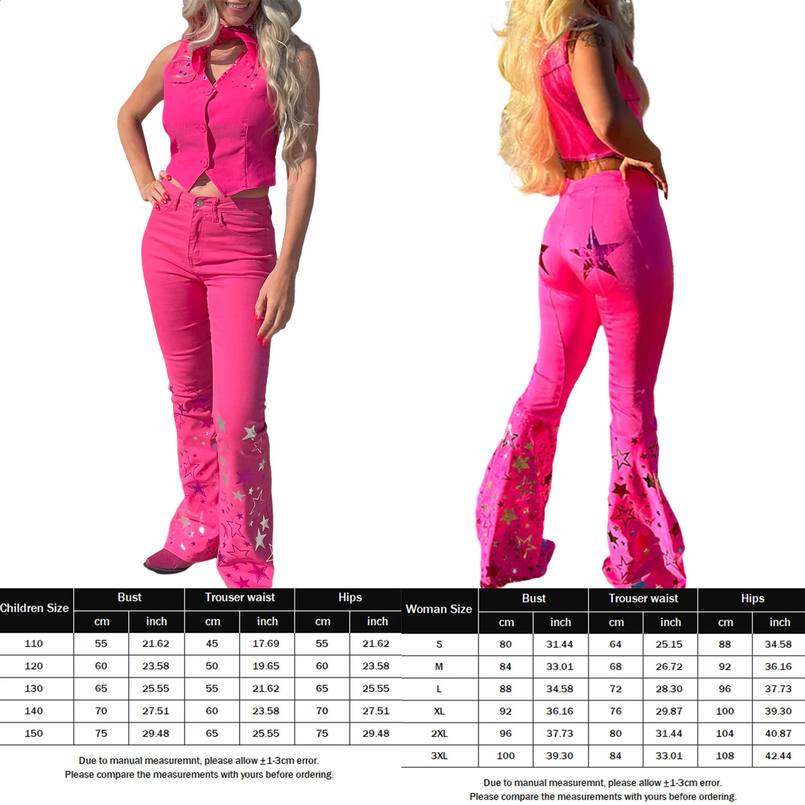 Movie Pink Costume Starry Top Pants Pink Set for Ladies Halloween Birthday Party Princess Dress Costume 241224