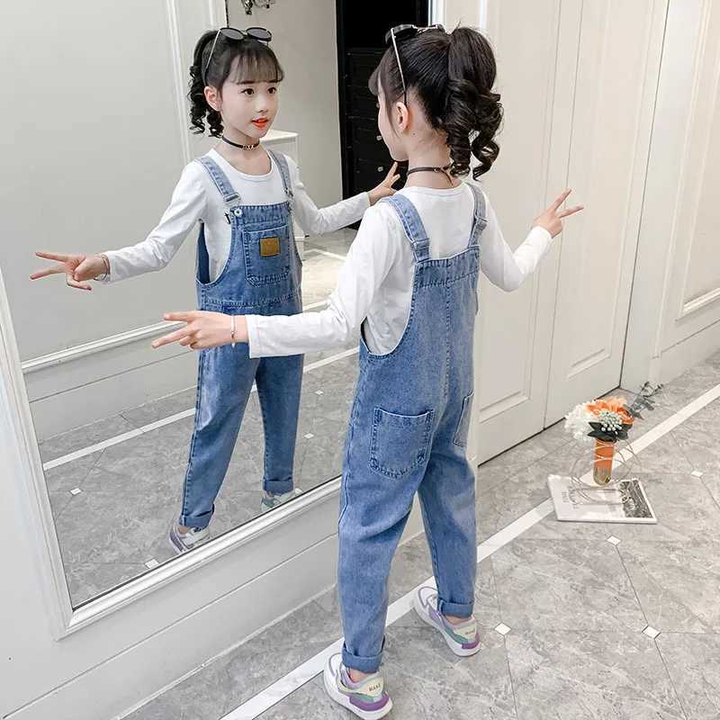Girls denim jacket childrens denim suspension pants childrens jumpsuit girls jeans Trouser Spring and Autumn 5-15 years W241227