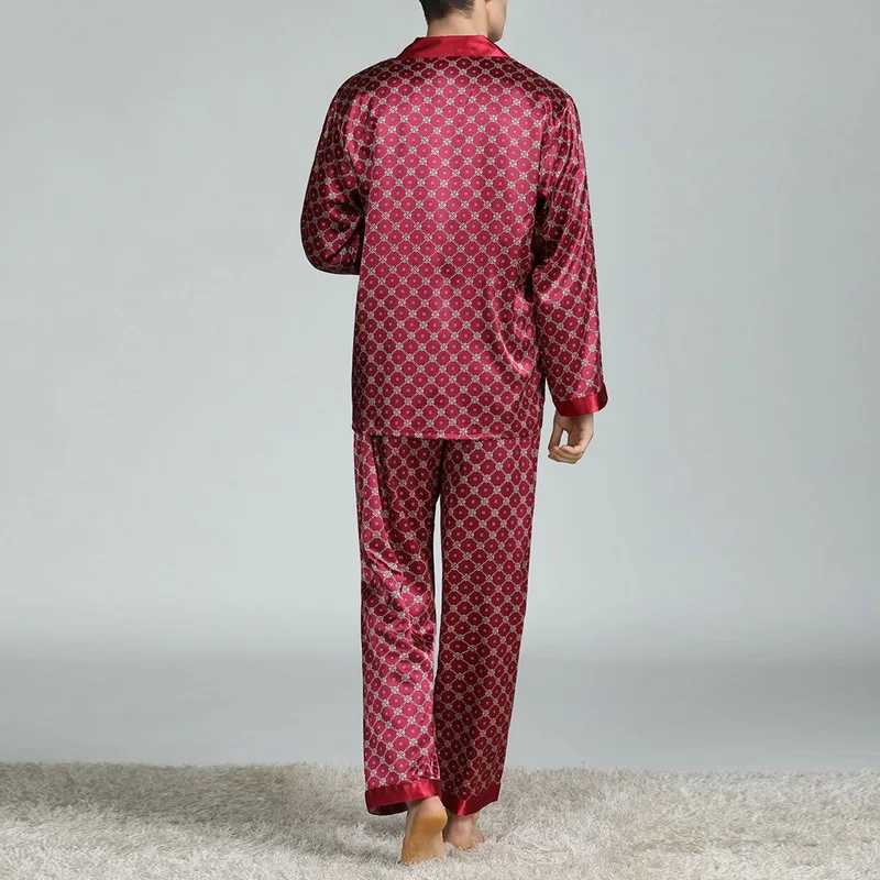 Mens Satin Silk Pajama Sets Sleepwear Casual Nightgown Loose Loungewear Pajamas Pijamas Autumn New Print Nightwear HomewearXJ241227