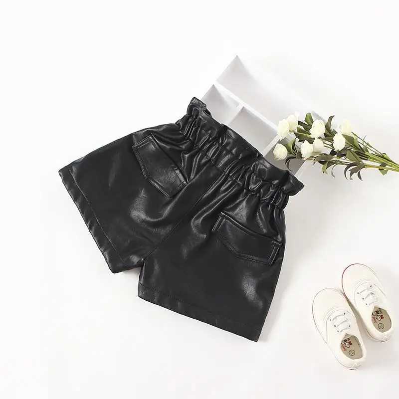 2022 Spring/Summer Autumn Girls Fashion Pu Leather Shorts with Buttons W241227