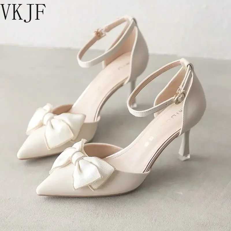 New Arrival Mid high heels womens shoe trend toe butterfly slim high heels elegant wedding dress wedding party white designer T250409