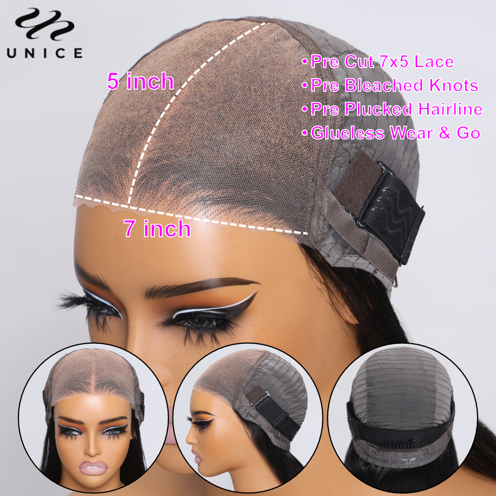 Unice Cut Pre Bleached 7X5 Water Wave Honey Blonde Highlight Human Hair Glueless Wig Ready To Wear 150% Density
