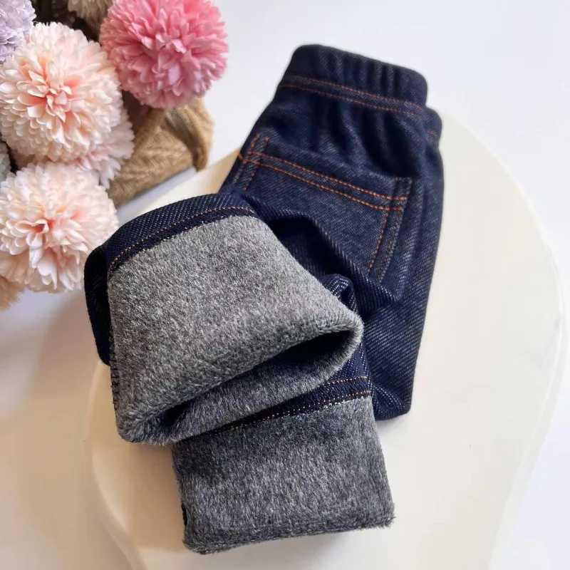 Autumn and Winter Childrens Jeans for Boys and Girls Solid Color Thin Velvet Elastic Band Jeans Baby Elastic Jeans 1-6Y W241227