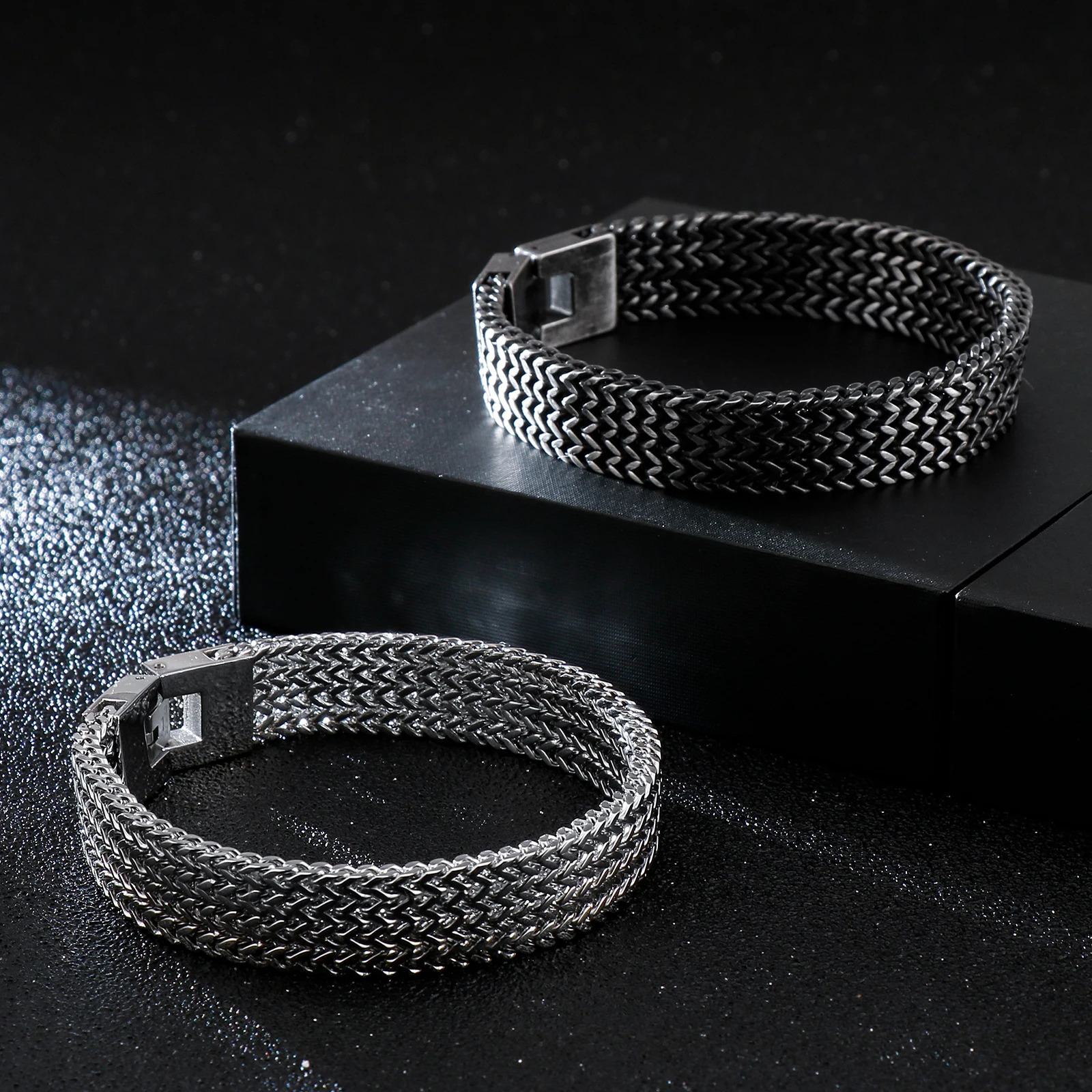 Fongten 13mm Mesh Chain Bracelet For Men Stainless Steel Watch Strap Chain Bracelet Bangle Hiphop Male Multiple Color Jewelry 241227