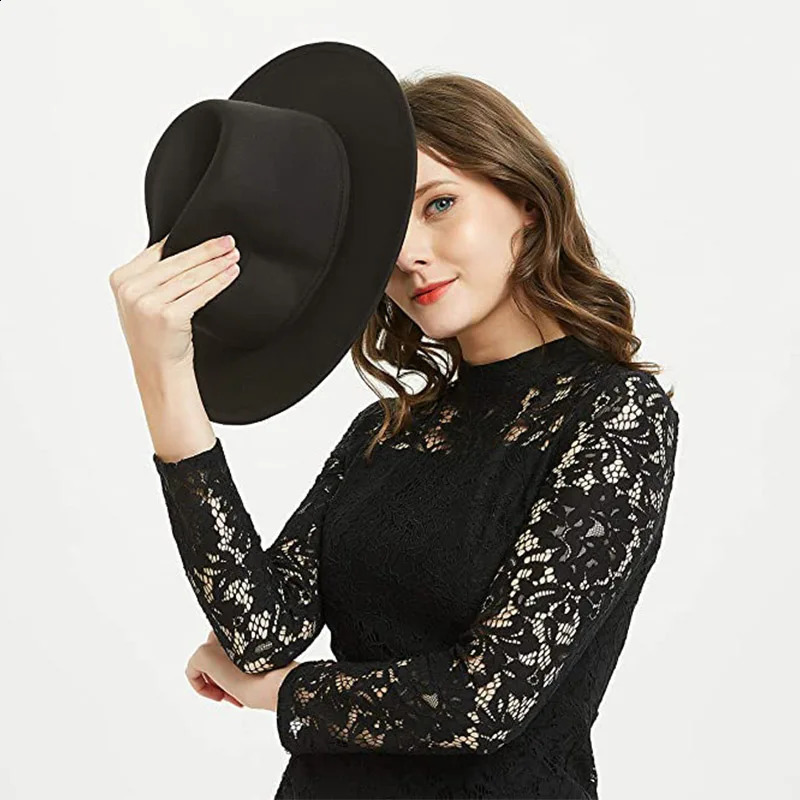Australian Wool Black Fedora Hat Women Men Wide Brim Panama Hat Crushable Boater Hat Wedding Party Church Floppy Warm Winter Hat 241226