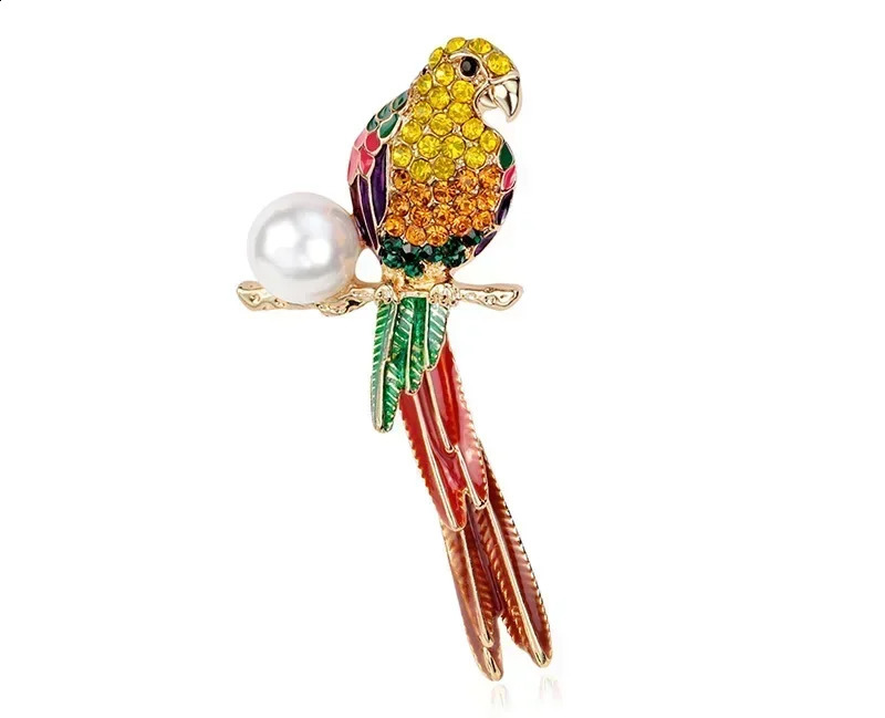 Pearl Parrot Brooch Crystal from Austrian Corsage clothing accessories For Women and female Fit man 241227