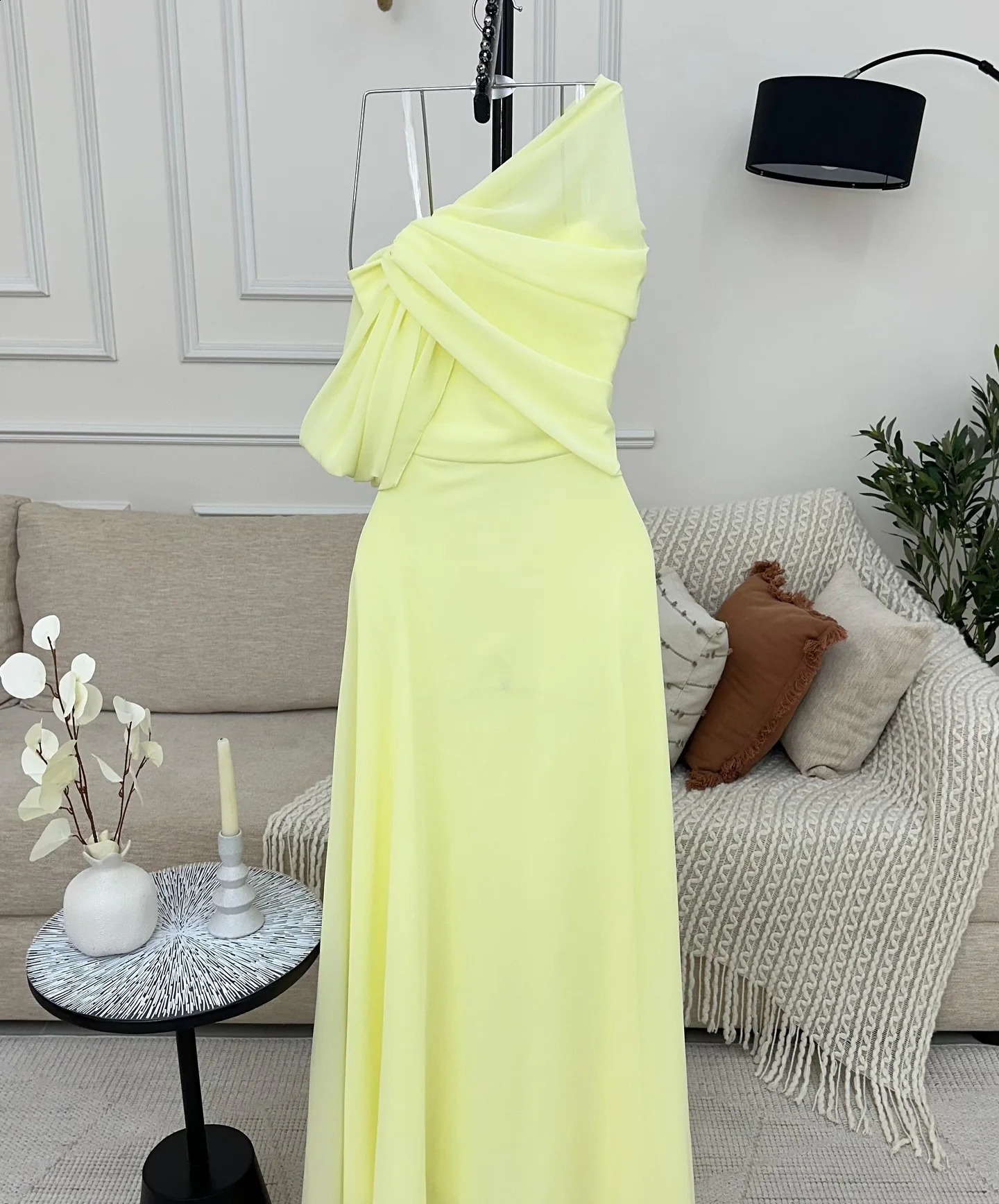 Adeli Saudi Sexy Yellow Prom Gown Women Pleated Chiffon Party Evening Dress Floor Length Formal Occasion Dresses 2025 Customized 241223