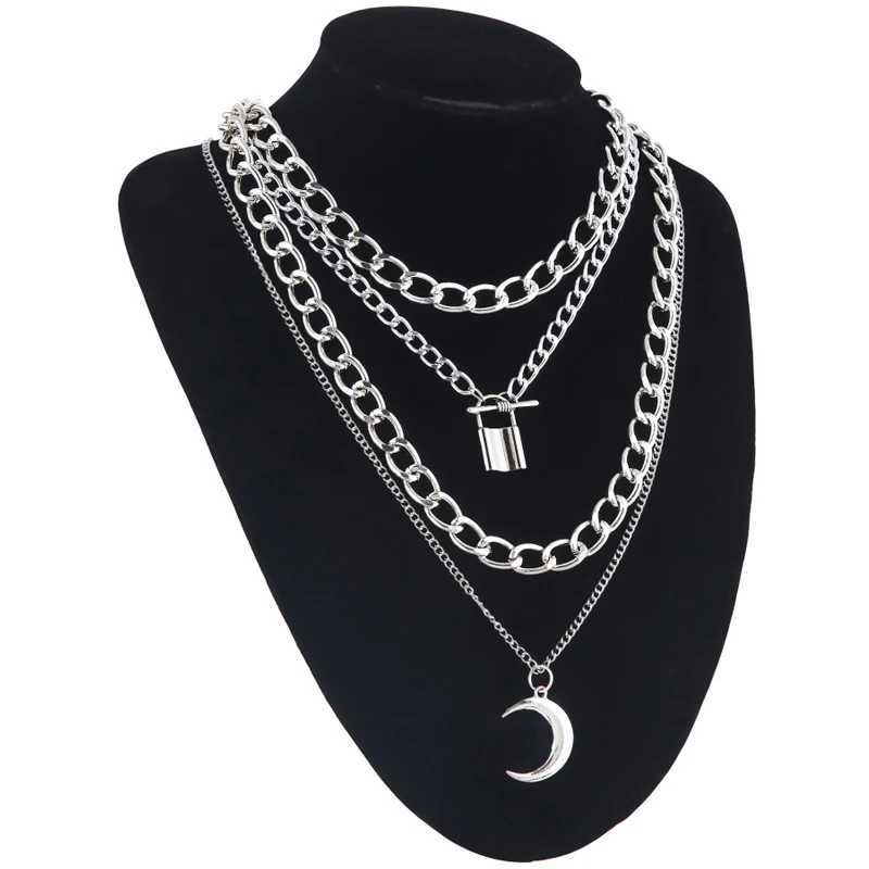 Layered Chain Necklace Cool Lock Goth Accories Grunge Style Fairy Core Choker 2000s Aesthetic Y2k E Girl JewelryXJ241227