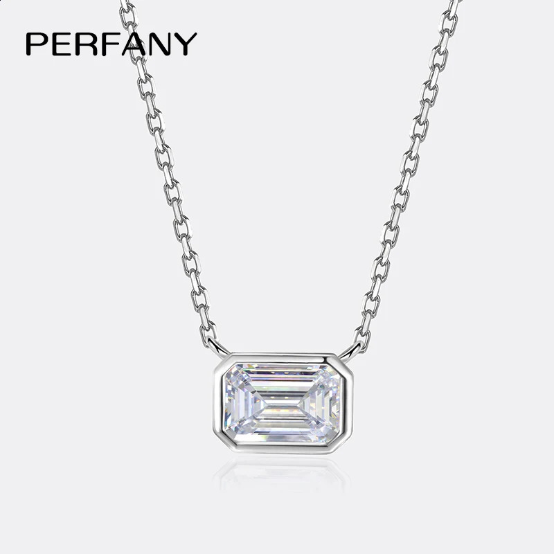 PERFANY 1CT Necklace for Women S925 Pure Silver Emerald Cut Laboratory Diamond Pendant Fashion Party Highend Jewelry 241226