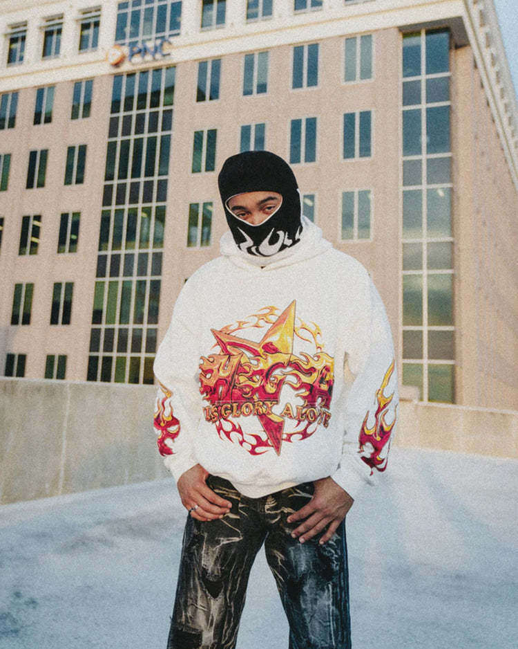 American fashion trend new flame print hip-hop loose fitting men's and women's couple hoodie