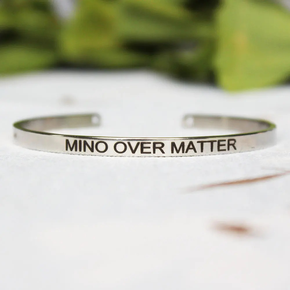 Stainless Steel Bangle Engraved Positive Inspirational Quote Mantra Cuff Steel Bracelets for Women Men 4mm Jewelry Gift 241227