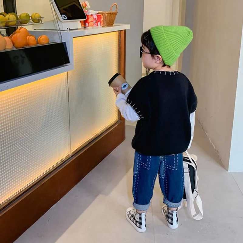 Boys and Girls Hip Hop Sle Japanese and Korean Irregular Trend Jeans Loose Casual Comfortable Autumn/Winter New Collection Trouser W241227