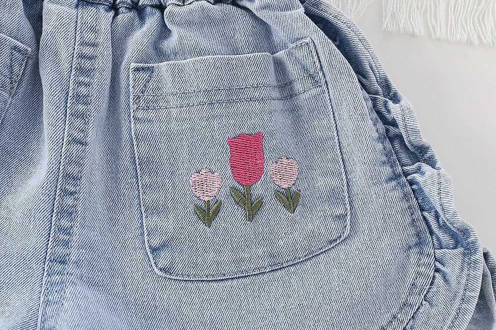 Kids Shorts Tulip Embroidery Lace Jeans Cute Shorts Jeans for Short Girls 2 To 6 Years Boutique Kids Clothing W241227