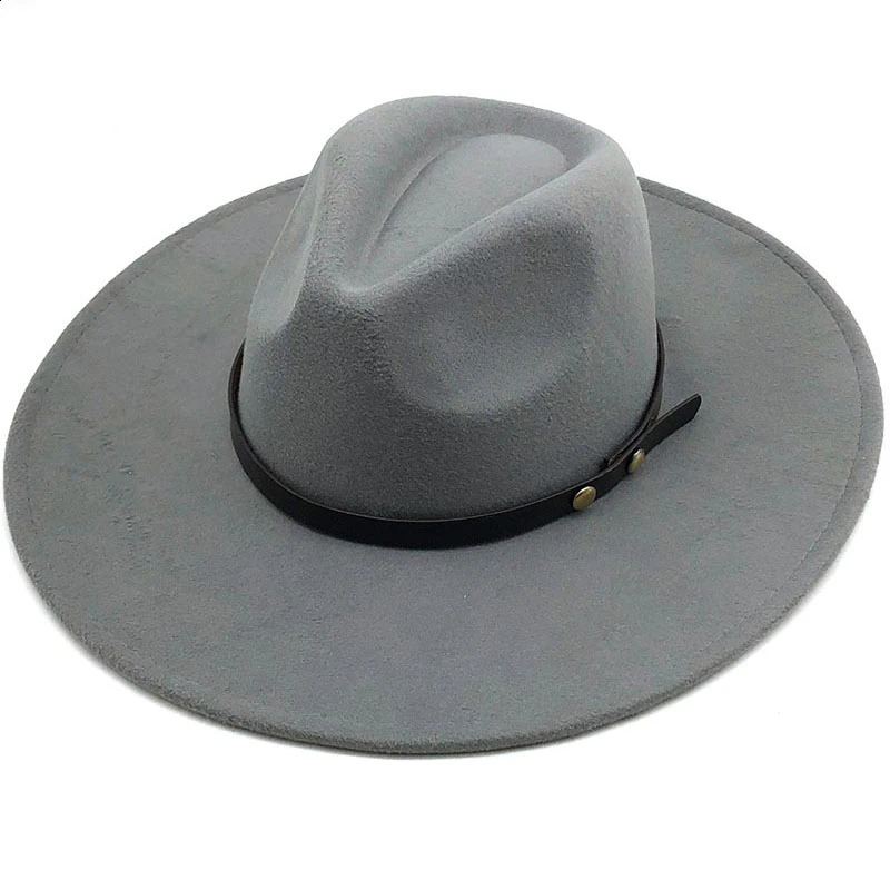 Black/gray Wide Brim Simple Church Derby Top Hat Panama Solid Felt Fedoras Hat for Men Women artificial wool Blend Jazz Cap 241226