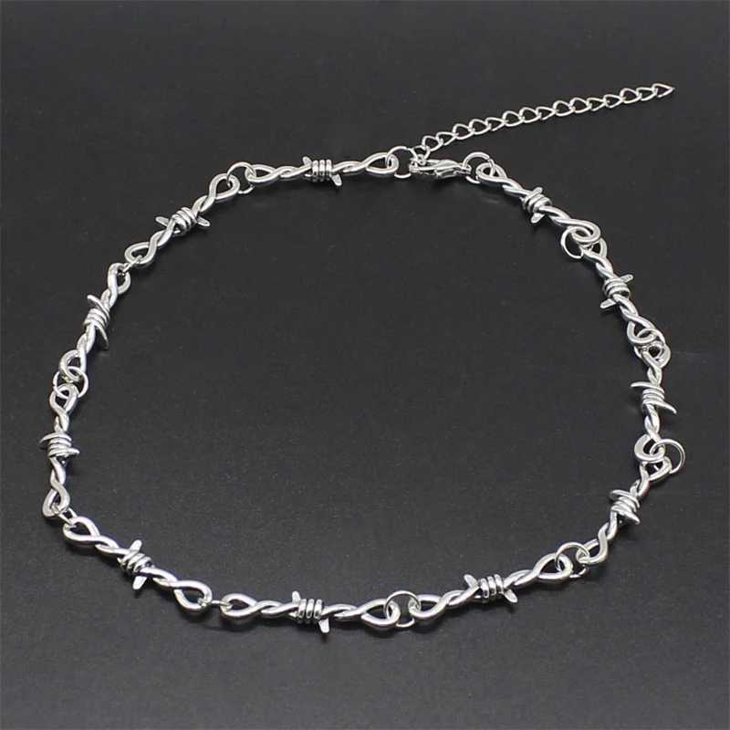 New Tiny wire thorns iron unisex necklace ladies hip-hop gothic punk style baed wire small thorn chain collar giftXJ241227