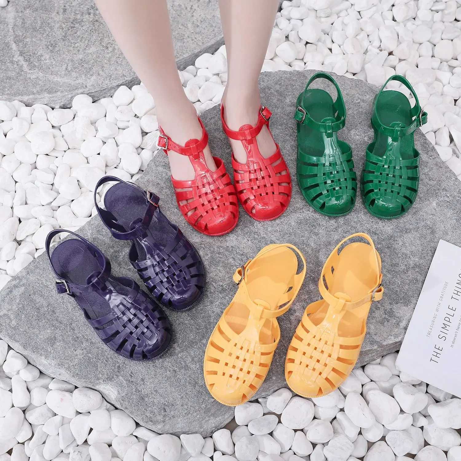 High Quality EVA Sandals Women Summer Shoes Ladies Casual Flat Bottom Hollow Candy Color Jelly Sandal Beach Shoes Womens Sandals T241227