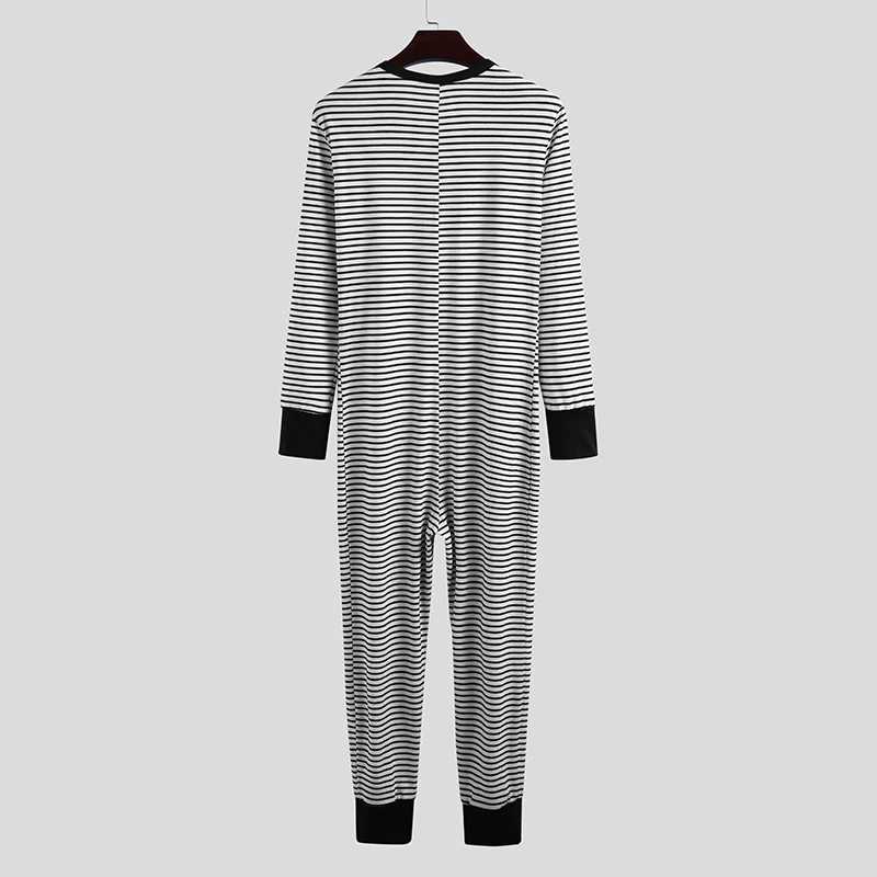 Mens Striped Pajamas O-Neck Long Sleeve Romper Home Wear Cozy Leisure Sleepwear S-3XL 2023XJ241227