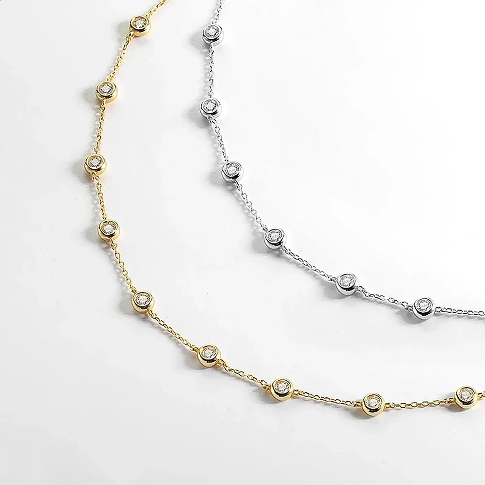 3mm D Color Full Tennis Necklace with Certificate 925 Sterling Silver Bezel Set Bubble Round Cut Diamond Neck Chain 241226