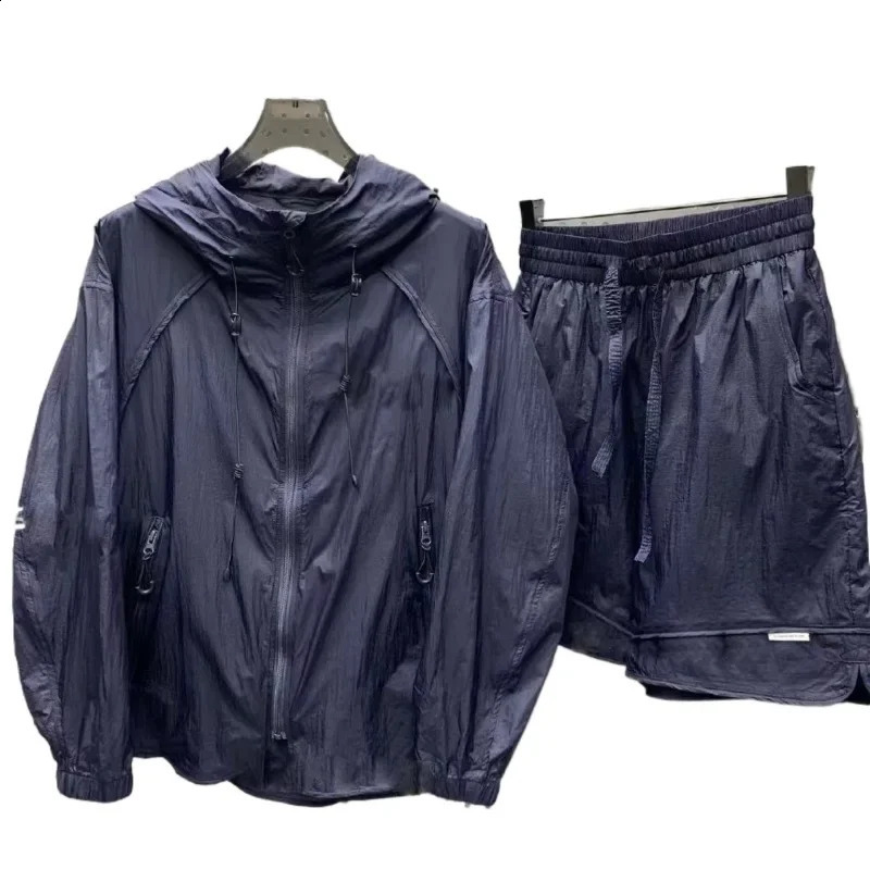 Summer Shorts Suit Casual Thin Hooded Sun Protection Suit Threequarter Pants Set Twopiece Trendy Slim Handsome Men Urban 241226