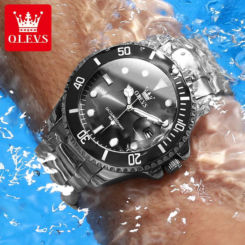 OLEVS Mens Watch Top One-Way Rotating Outer Ring Quartz Watch for Men Auto Date Waterproof Wrist Watches 241227