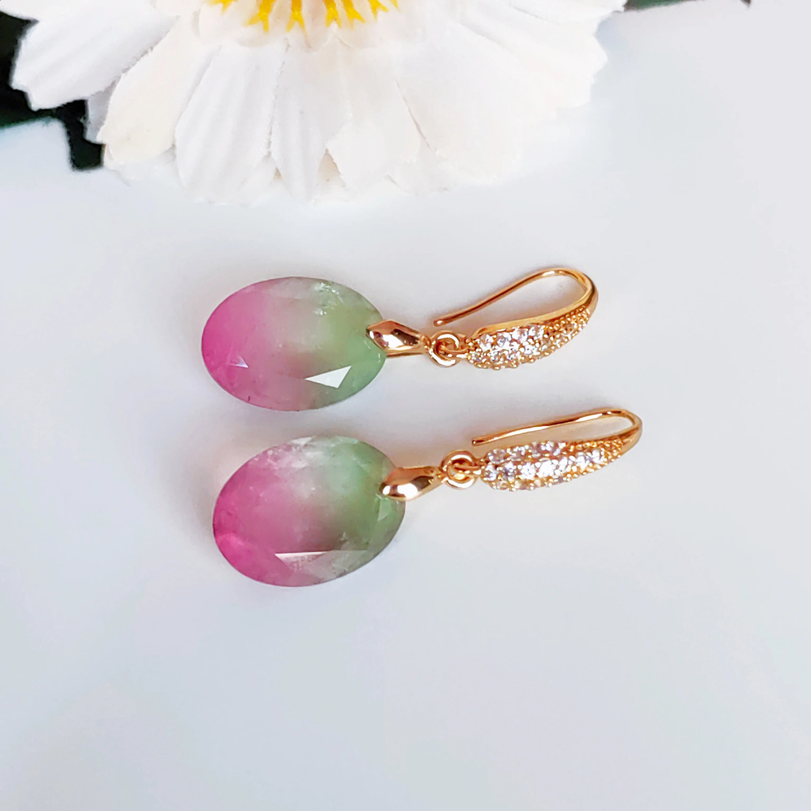 Green pink crystal fusion stone back is natural crystal stone Necklace Earrings Rings Jewelry set elegant womens jewelry 241226