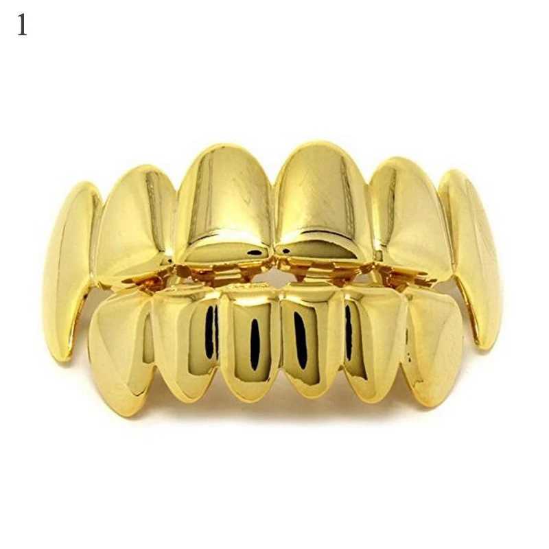 Hip Hop Gold Teeth Grillz Set Top Bottom Tooth Grills Dental Mouth Punk Teeth Cs Cosplay Party Rper Jewelry New 2022 Hot W241227