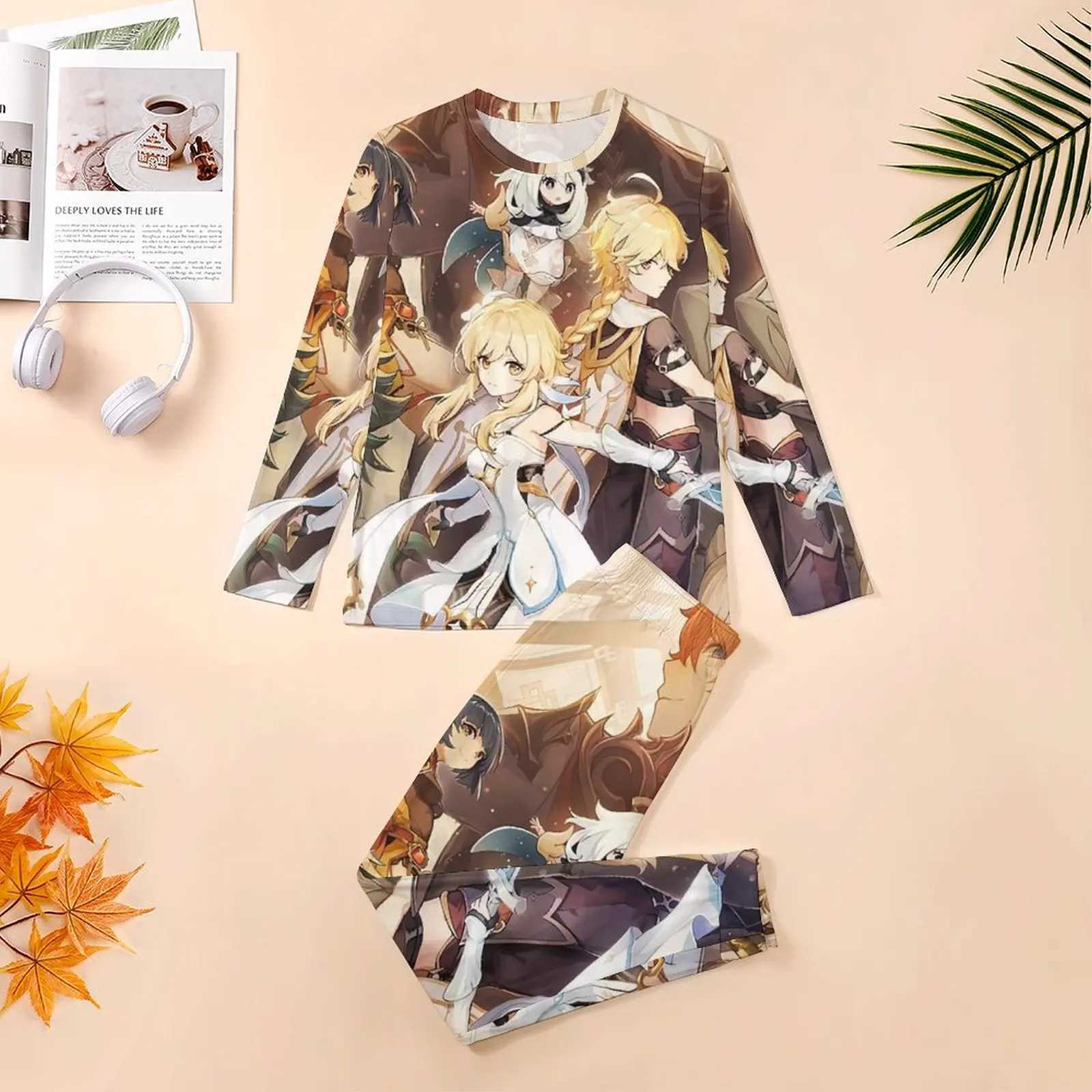 The Best Of Genshin Impact Pajamas Men Anime Cool Nightwear Spring Long Sleeves 2 Pieces Casual Printed Pajamas Set 3XL 4XL 5XLXJ241227
