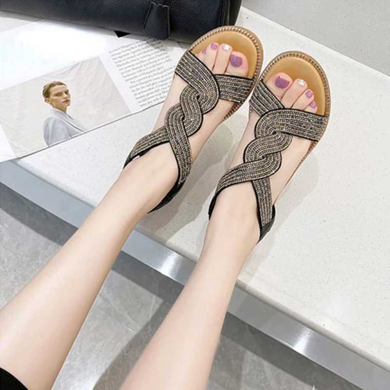 High Quality Womens Sandals Summer Stylish Open Toe Shoes Ladies Comfort Wedge Heels Bling Sandals Party Shoes Footwear Womens Sandals T241227