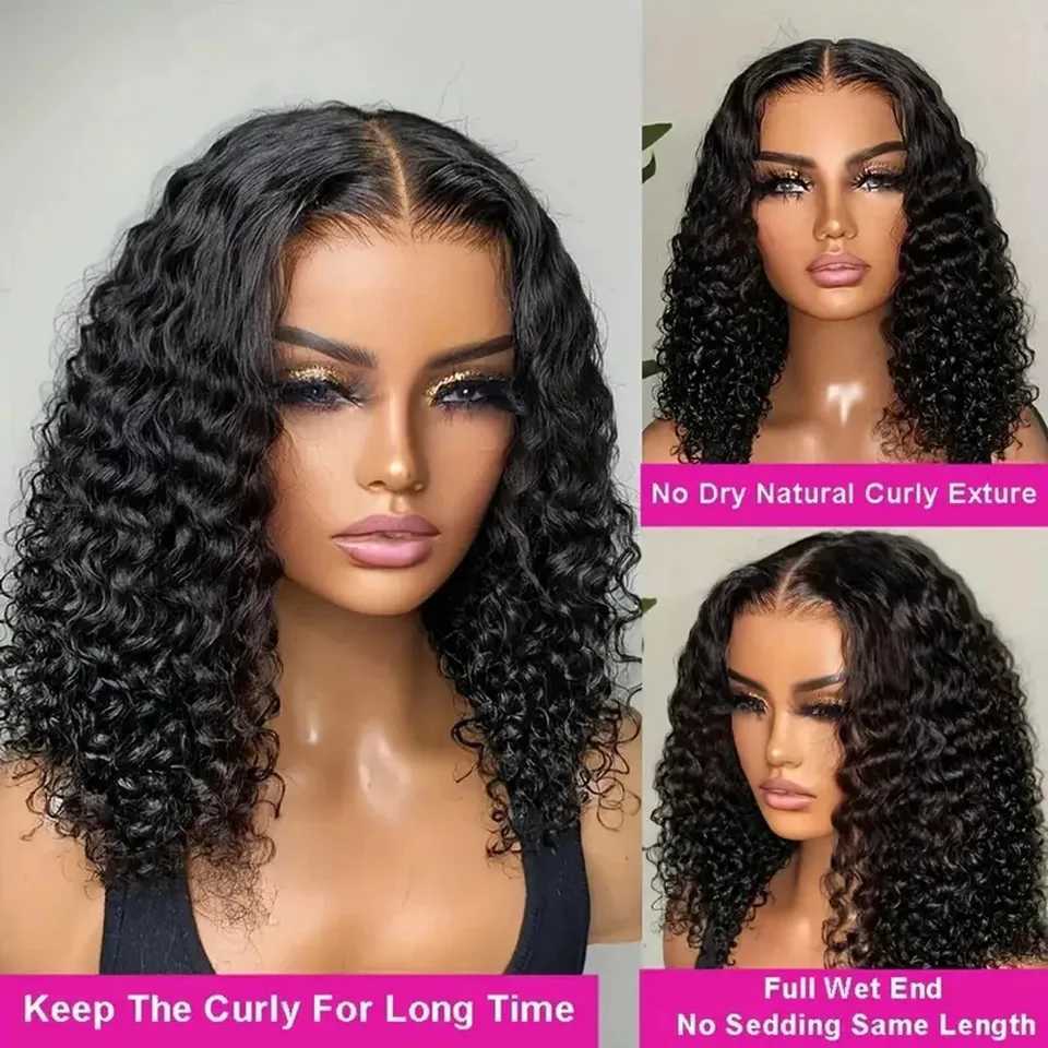 YKB Vietnamese Curly Wigs 13X6 HD Transparent Human Hair 5X5 Clo Glueless Wig Bob Natural Black Deep Wave Remy 200 DensityXJ241227