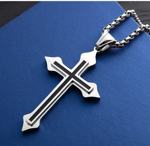 Rock Wolf Tide Classic Cross Pendant Necklace With Stainless Steel Neck Bling Gemstone Rapper Hip Hop Jewelry Collar Wholesale Bijoux