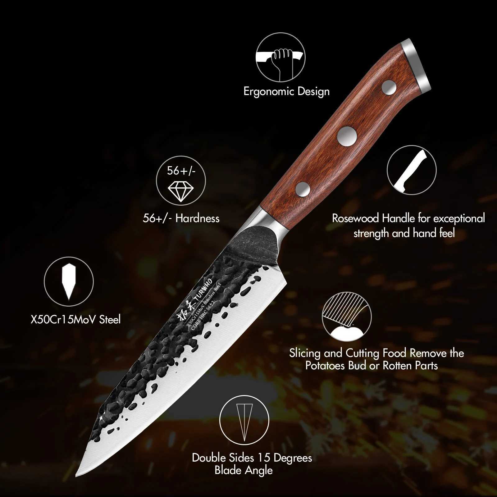 TURWHO 5 Japanese Hand Forged Kitchen Utility Knife X50Cr15MoV Stainless Steel Cutting Vegetable Meat Fruit Paring Chef Knife Y241227