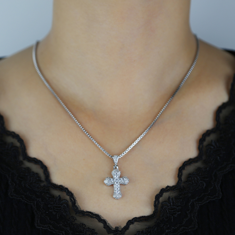 sdzstone Real 925 Sterling Silver Cross Pendant Micro Pave Bling Cz Pink White Cubic Zirconia Necklace for Women Classic Fashion
