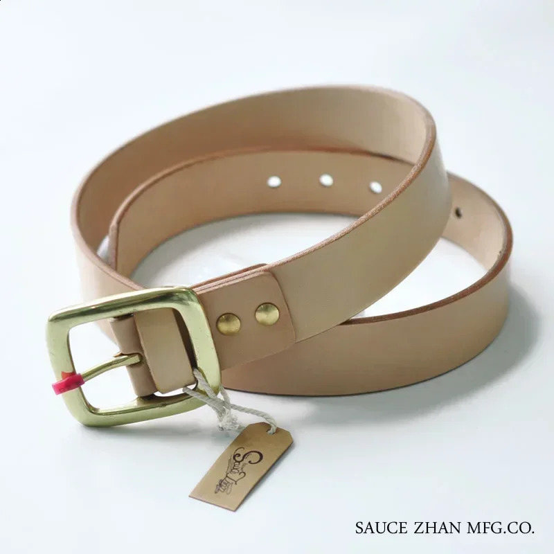 SauceZhan Brass Buckle Belt Genuine Leather Cowskin Mens Belts Waist Belts for Jeans Italian Full-grain Leather 241226