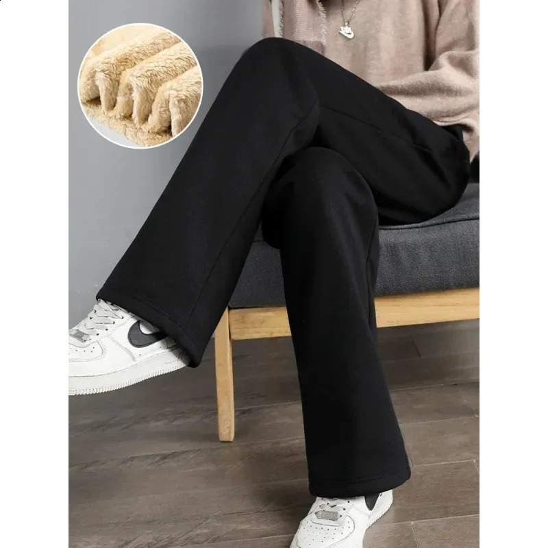 Women Warm Winter Plush Thick Pants Lambskin Cashmere Trousers High Waist Cotton Fleece Loose Female Wide Leg Pants PELEDRESS 241220